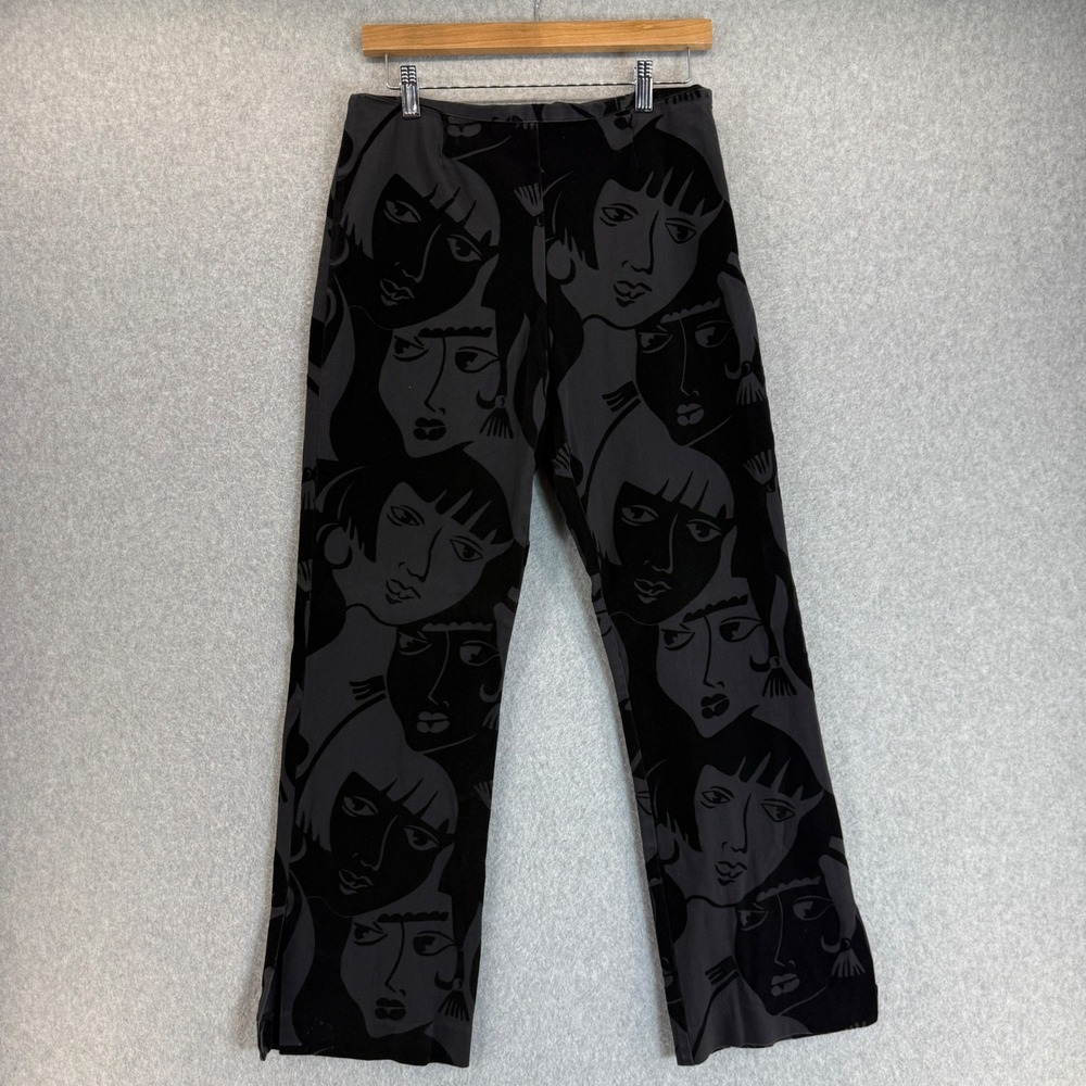 Ivy Jane Womens Pants Size 10 Jacquard Velvet Face Print Side Zip Black‎ Vintage